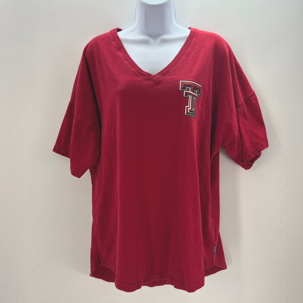 Spirit Jersey Texas Tech Red Raiders Red V-Neck Oversized T-Shirt Womens Medium